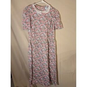 Vintage Stuart Alan Petites Floral Dress Lace Collar Cottagecore Size 12 USA